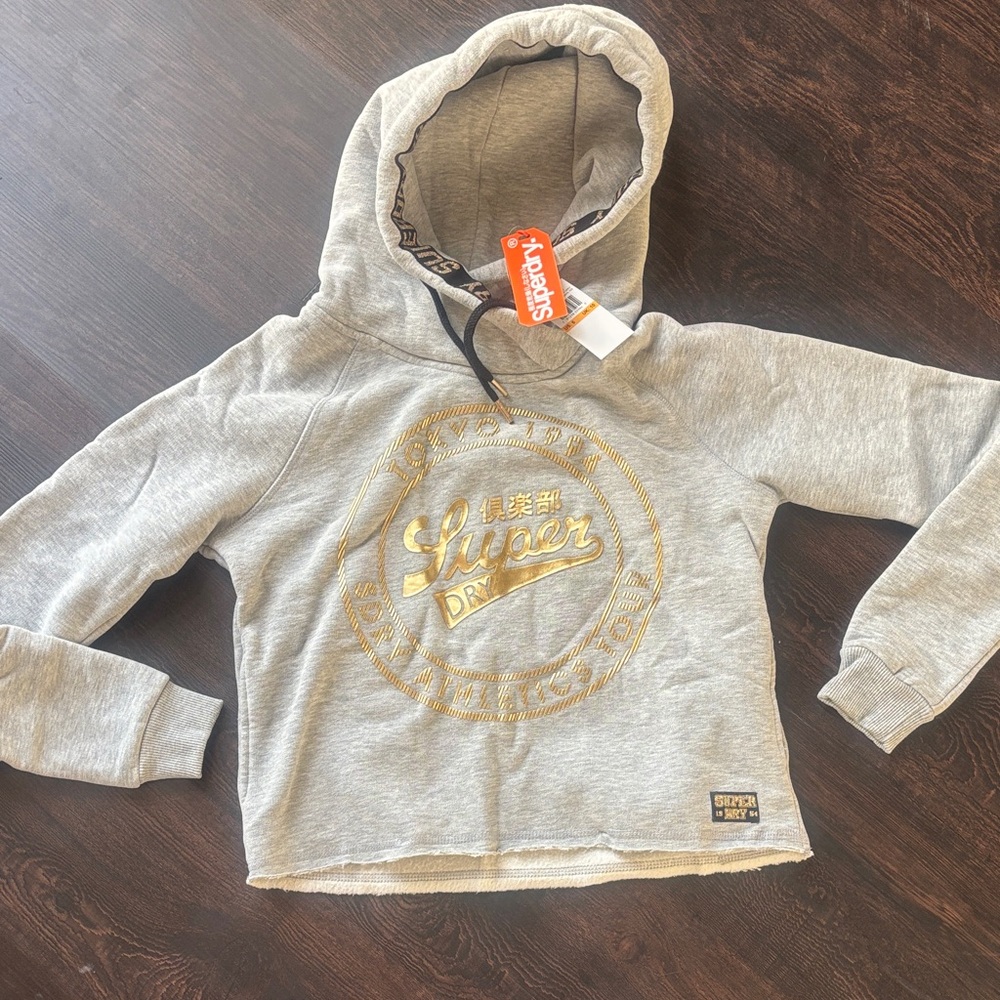 Superdry Kids Hoodie in Gray with Gold Accents